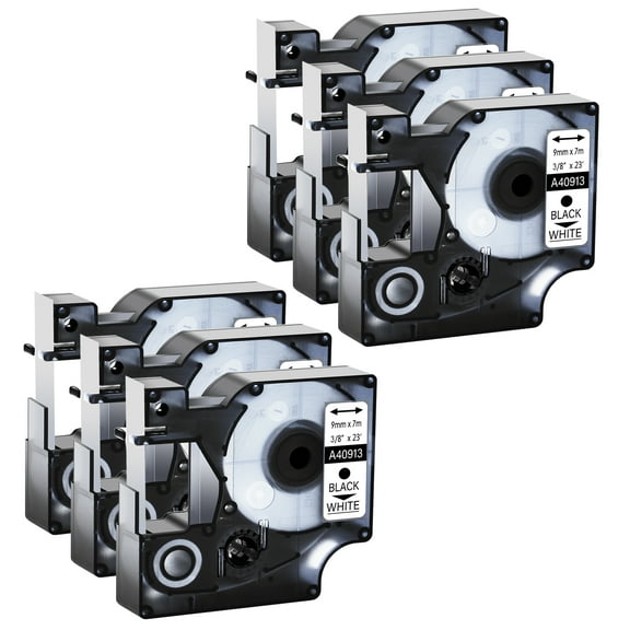 GREENCYCLE 6PK Compatible for DYMO D1 Label Tape 40913 9mm 7m Black on White for LabelManager LabelPoint LabelWriter 3M Label Maker