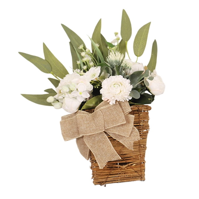 Cesta de flores artificiales Cesta de flores falsas Verdor Decoración de pared Adorno colgante Guirnalda de puerta para balcón Jardín Interior Porche Blanco Macarena Cesta colgante