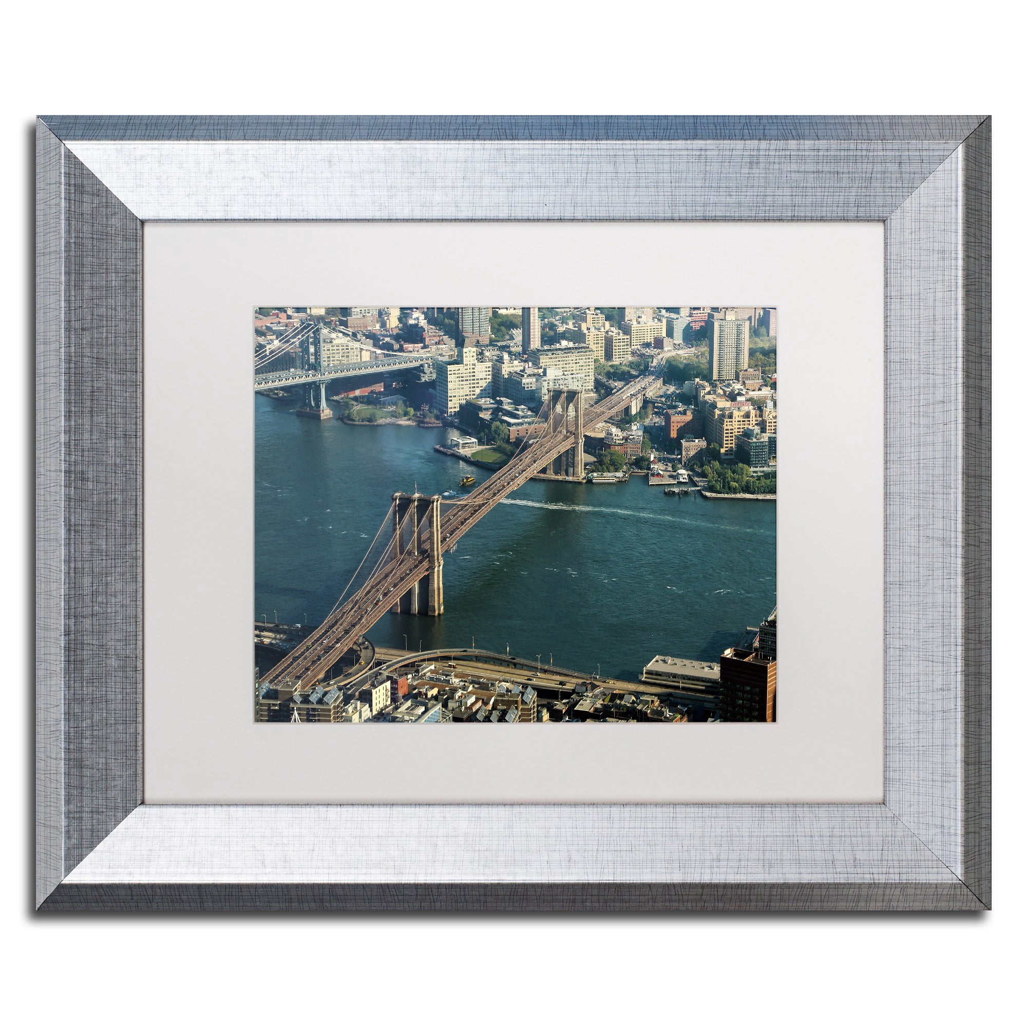 Trademark Fine Art "Brooklyn Bridge" Canvas Art by CATeyes, White Matte, Silver Frame