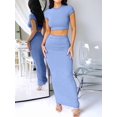 thumbnail image 6 of Womens 2 Piece Sets Short Sleeve Crewneck Cropped Top Bodycon Maxi Skirt Outfit Blue M, 6 of 8