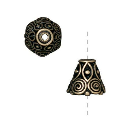 Brass Bead Caps - Brass Oxide Finish Pewter 'Spiral' Cone Bead Caps 8.5mm (2)