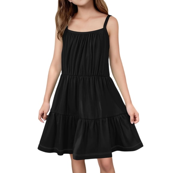 EnJoCho Girls Suspender Skirt Solid Color Beach Dress Breathable Cotton Jumper Dress with Pockets Cute Casual Sundres𝗌 for Birthday Par𝗍y Age 4-12