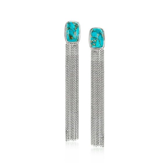 Ross-Simons Turquoise Fringe Drop Earrings in Sterling Silver, Women's, Adult