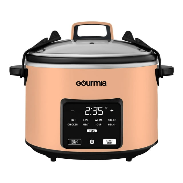Gourmia 4.5 QT Programmable Slow Cooker, 5 Presets, Keep Warm, Peach