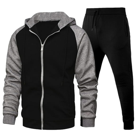 CONZONE Men's Sweatsuit 2 Piece Sets Casual Men's Jogging Tracksuit Set Patchwork Color Zip Cardigan Hoodie Sweatpants Sweat Suit for Men Cozy Fall Winter Athletic Track Suit Outfits