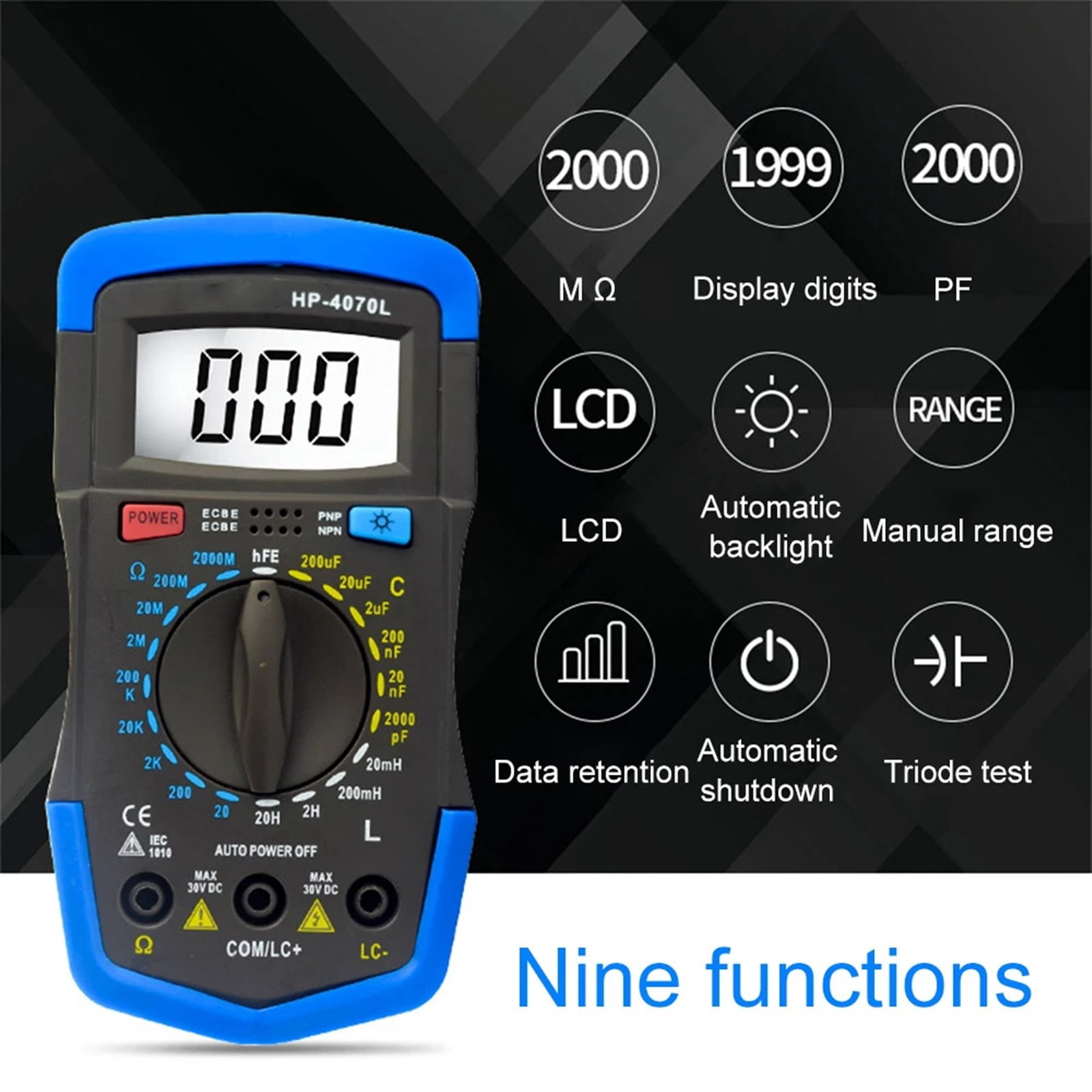 4070L Capacitance Inductance Resistor Tester Multimeter Capacitor 2000pF-200F Digital LCD Meter With Backlight LCR Meter ,Versatile Measurement