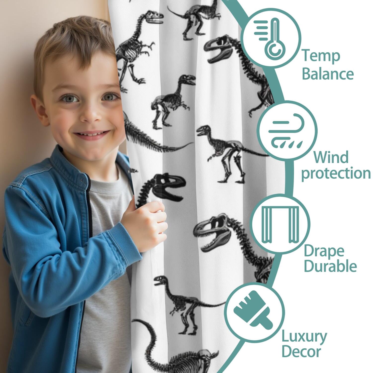 Blackout Kids Curtains,Cute Dinosaur Pattern Childrens Insulated Curtains Set Of 2,Bedroom Essentials,Toddler Room Decor 52x84in(132x213cm)