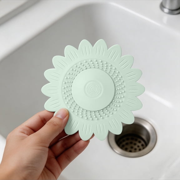 Sunflower‑Shaped Silicone Drain Stopper, 2‑in‑1 Hair Catcher Strainer Cover, Anti‑Clog Sink Drain Filter, Universal Pop‑Up Bath Tub Drain Guard For Bathroom Shower Kitchen Floor Drain(Light Green)