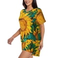 thumbnail image 2 of Uemuo Vibrant Sunflower Painting Pattern Women's Short-Sleeved Pajama, Button-Front Loungewear, 2-Piece Summer Sleepwear, Elastic Drawstring Shorts-Large, 2 of 7