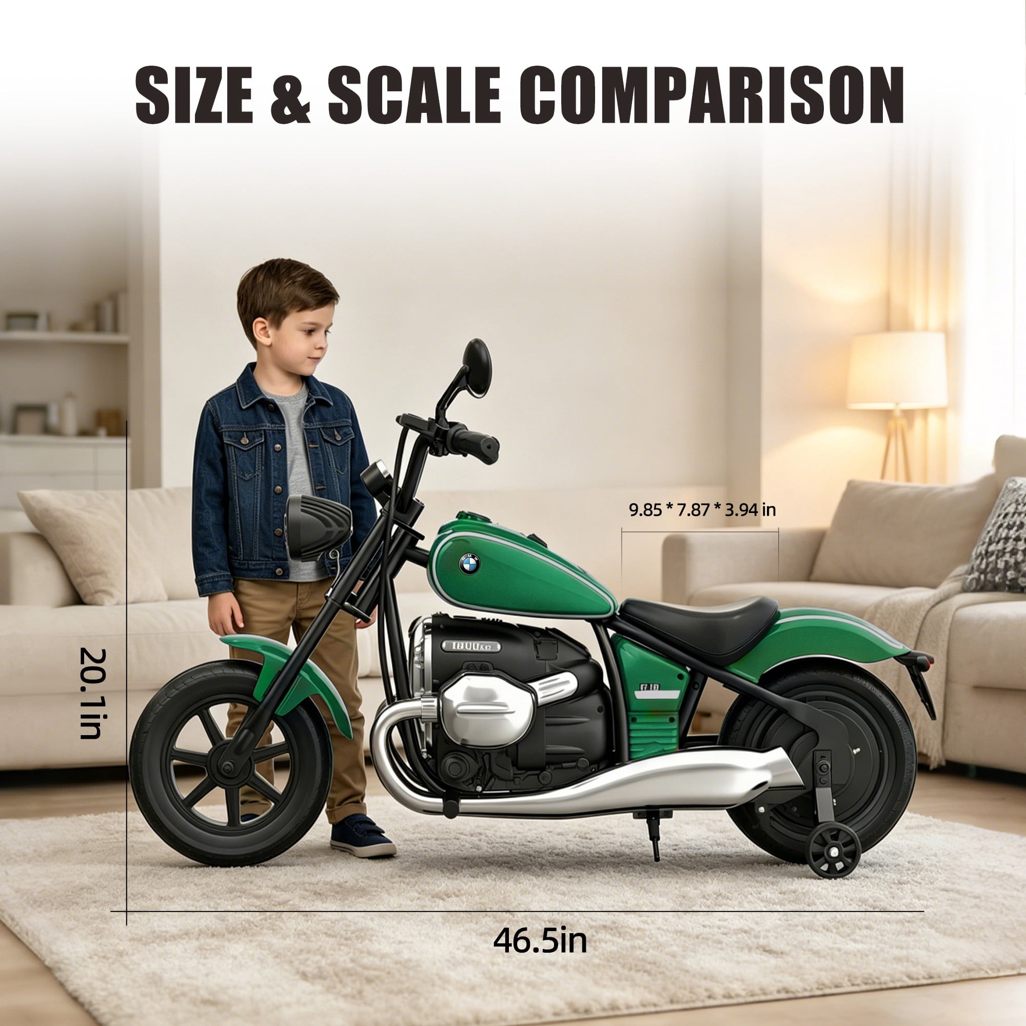 SaveJoy BMW Licensed 24V 9Ah Kids Ride On Motorcycle, Powered Electric Dirt Bike with Removable Training Wheels and Suspension for Boys Girls Ages 3-8, Green
