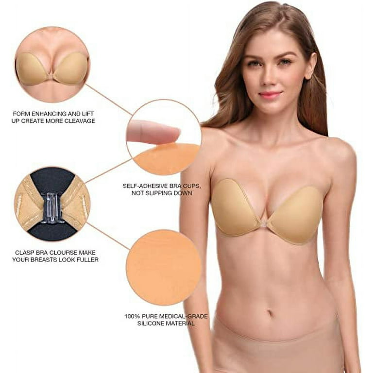 Dicasser 2 Pair Strapless Adhesive Bra Push Up Sticky Bra Invisible  Backless Stick On Bras for Women
