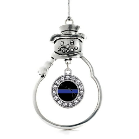- Hawaii Thin Blue Line Circle Snowman Holiday Ornament