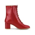 thumbnail image 3 of BLISSFUL STEP Women's Boots Lace Up Block Heels Ankle Combat Boots Red 9.5, 3 of 6