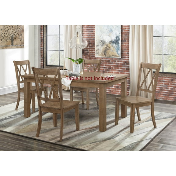 Casual Brown Finish Chairs Set of 4, Pine Veneer Transitional Double-X Back Design Dining Room Chairs