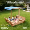 thumbnail image 6 of FUNTOK Wooden Sandbox with Cover & Canopy Adjustable in Height Angle, 48x48" Sand Box for Kids w/ 2 Foldable Bench Seats , 2 in 1 Kid Outdoor Sandbox w/ Lid for Backyard Lawn Beach, 6 of 11