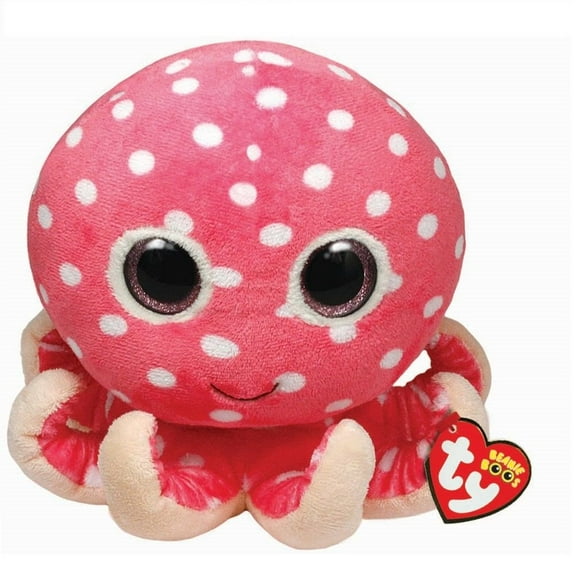 TY Beanie Boos - OLLIE the Pink Octopus (Glitter Eyes) (Regular Size - 6" Plush)(BONUS 1 FUN CHOPS & 1 ZIPPER BRACELET)