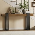 thumbnail image 6 of 63" Long Console Table for Entryway - Behind Couch Table for Living Room, Wood Sofa Tables with Black Parallel Metal Frame & Power Outlet for Hallway, Entrance, Narrow Foyer, Walnut, 6 of 9