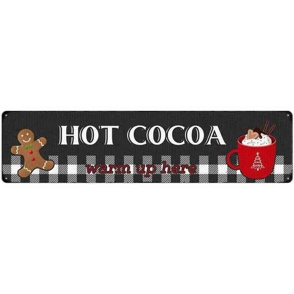 Hot Cocoa Warm Up Here Christmas Metal Sign Vintage Print Art Poster Tin Hanging Plaque for Home Kitchen Patio Yard Office Cafe Coffee Bar Front Door Wall Decor Novelty Gift 4"x16"