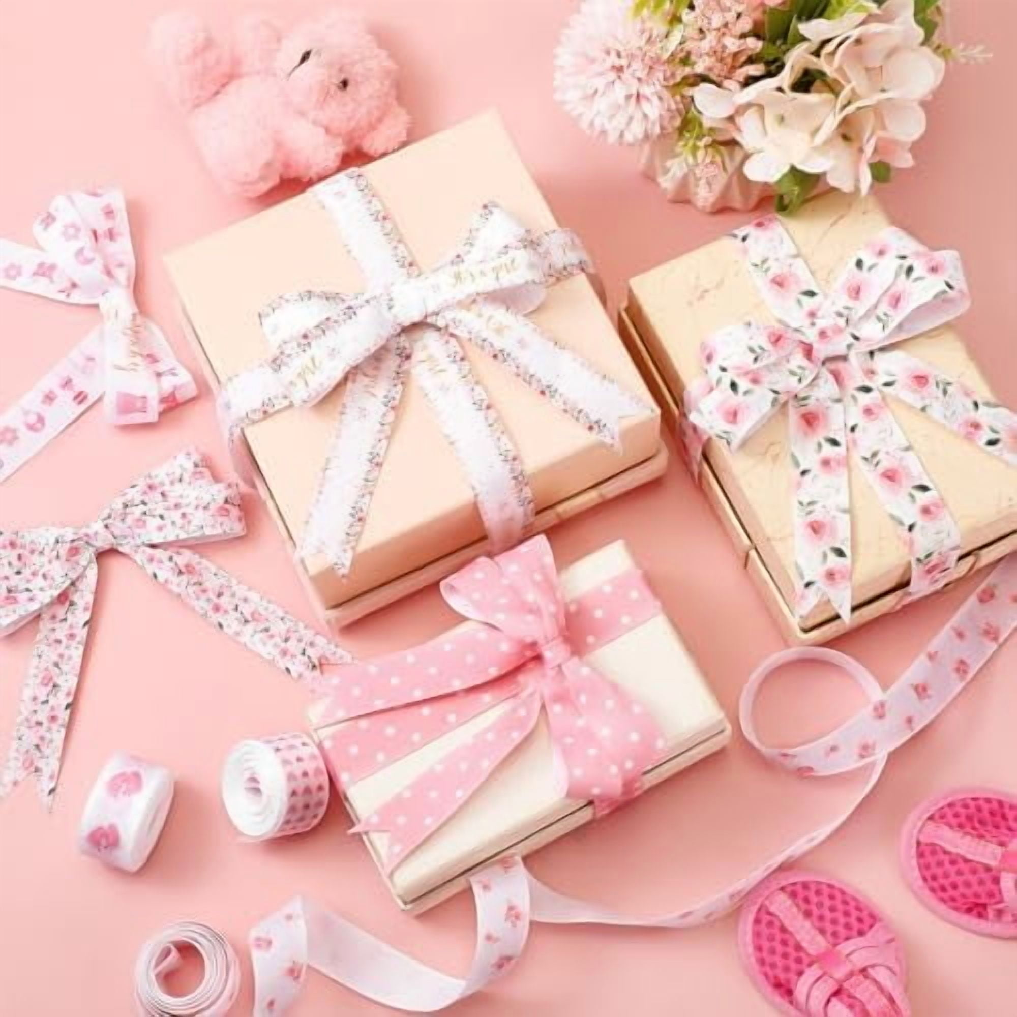 8 Rolls Floral Baby Shower Ribbon 7/8 Inch It's a Girl Baby Craft Ribbon Pink Rose Flower Print Grosgrain Ribbon for Gift Wrapping Baby Shower Gender Revel Party Diaper Cake Decor, 40 Yard Total