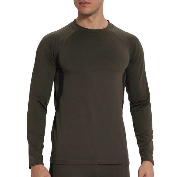 QSAWXQZ Men's Fleece Lined Base Layer Thermal Base Layer Long Sleeve Crewneck Soild Pullover Shirt Underwear for Workout Olive Green M