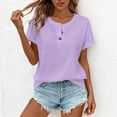 thumbnail image 4 of Wensltd Women Pullover Tops Solid Color Button Round Neck Plus Size Short Sleeve Blouses Soft Comfortable Purple, 4 of 5