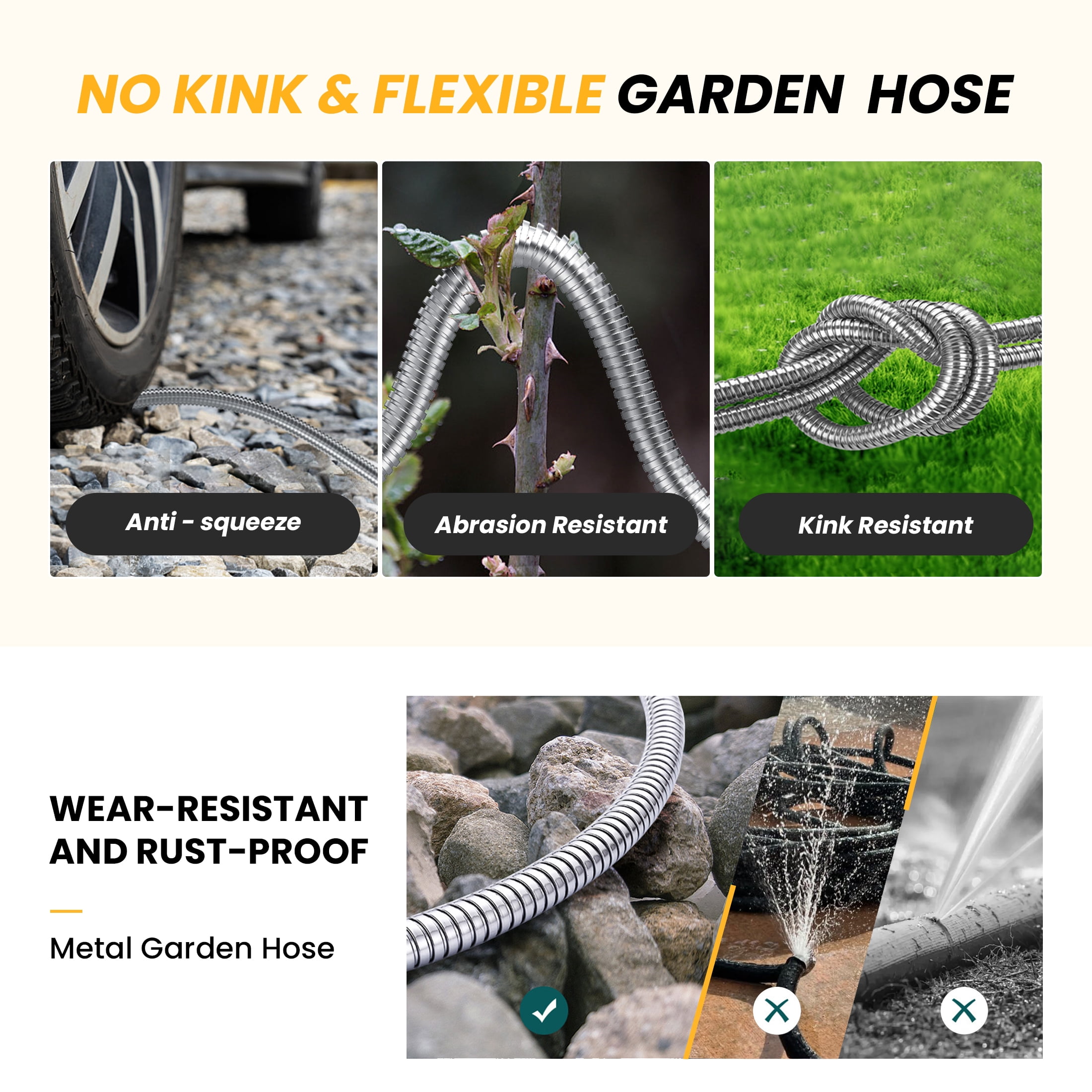 SAIDESI Garden Hose 100 ft, Stainless Steel Water Hose with 10 Function Nozzle Flexible, Heavy Duty, Lightweight, No-Kink, Pet Proof, Puncture Proof Hose Metal for Yard,Outdoor