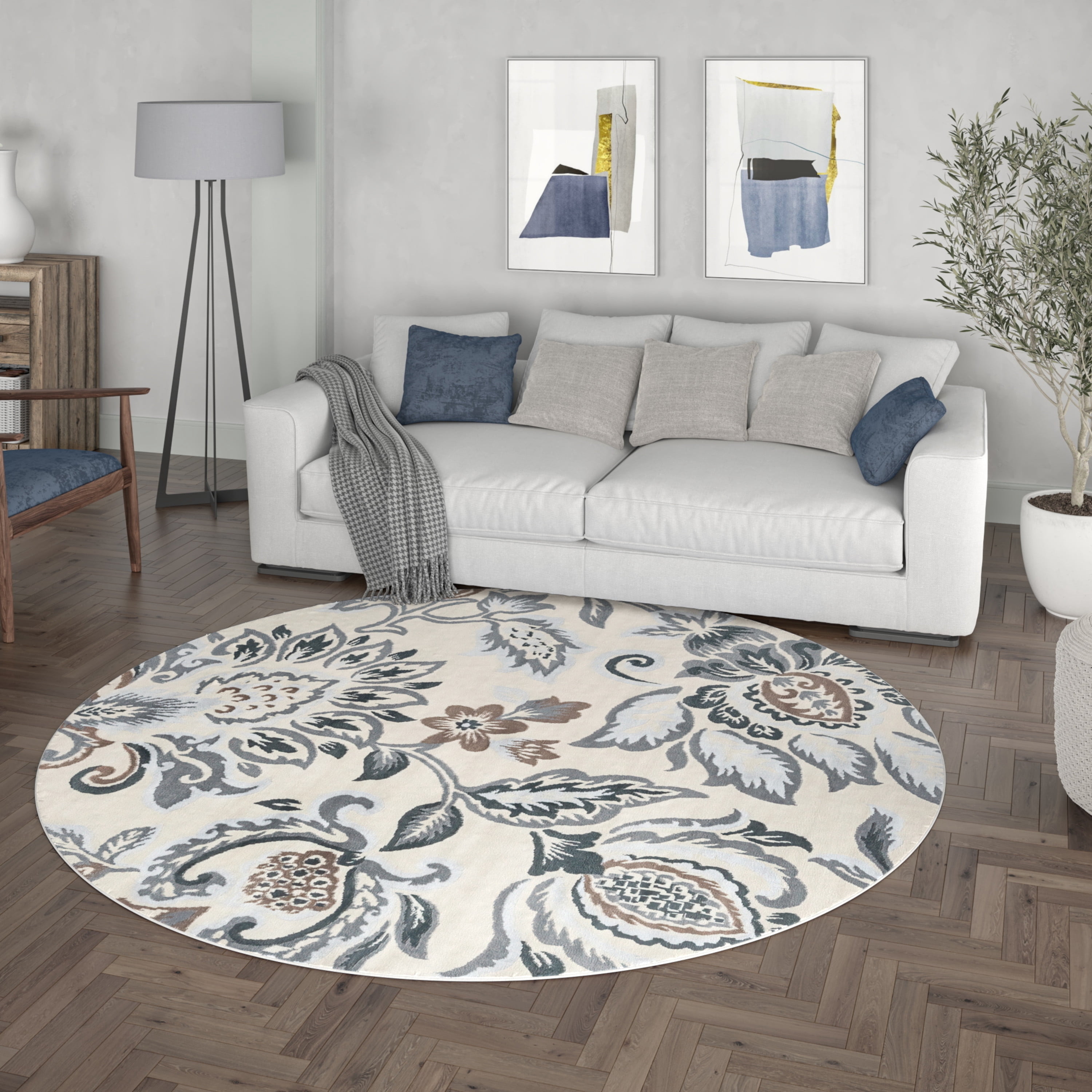 Madison Traditional 5' Round Cream Polypropylene Indoor Area Rug