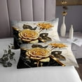 thumbnail image 3 of Manfei Chic Rose Flower Quilt Sets for King Size Bed, Aesthetic Black Gold Marble Bed Set, Wild Butterfly Quilt Bedding Set, Lightweight Bedroom Decorative, 3pcs, 3 of 6