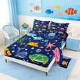 thumbnail image 2 of Manfei Cartoon Marine Life Full Size Sheets for Kids Boys and Girls, Octopus Sea Turtle Bed Sheets 4-Piece, 1 Flat Sheet, 1 Fitted Sheet and 2 Pillowcases, 2 of 6