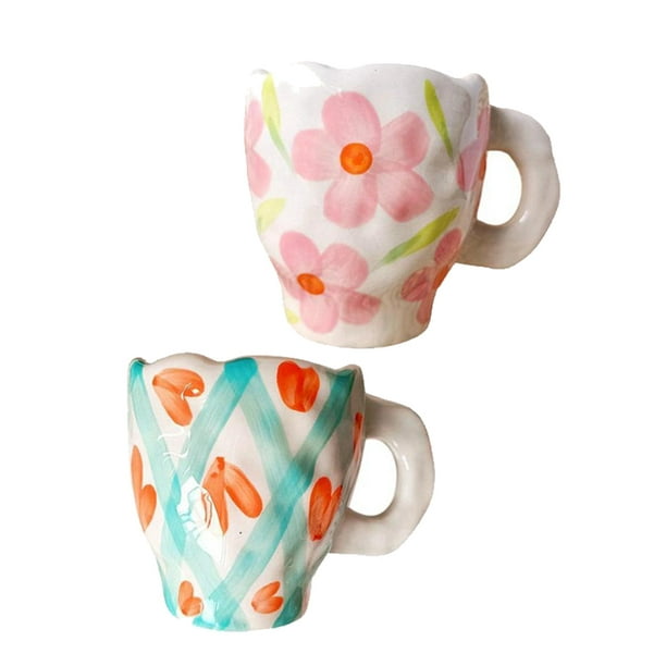 Lot de 4 grandes tasses à café florales mignonnes pour thé, lait