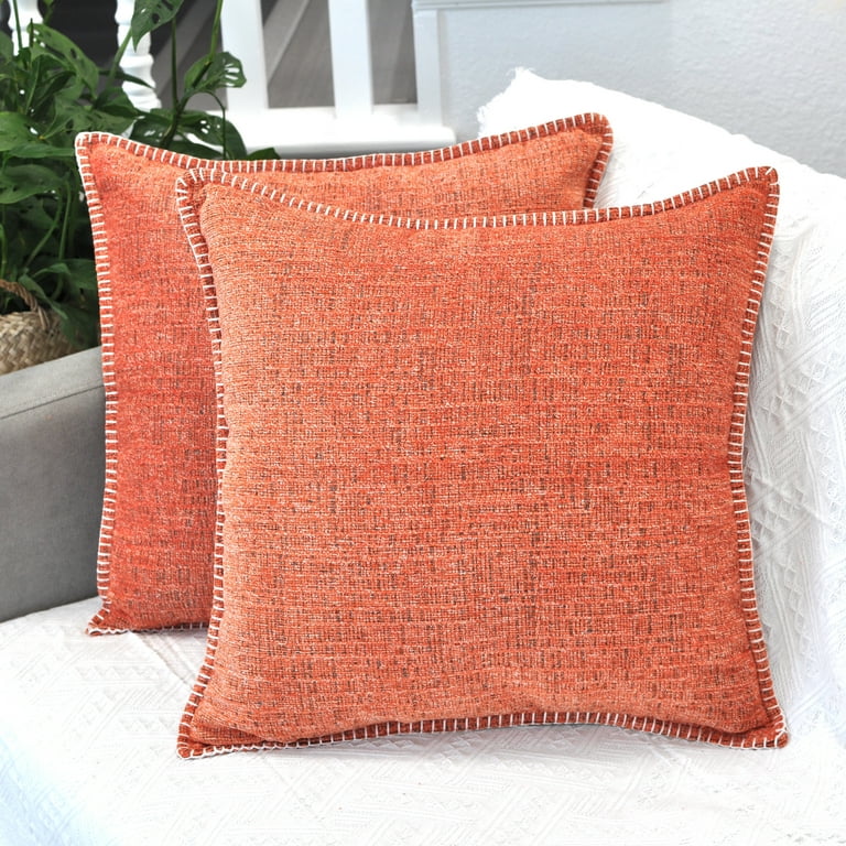Soft Textured Throw Pillow Covers 20x20 inch Coral Orange, Set of