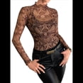 thumbnail image 3 of Blusas de de Larga para Mujer, Cuello Alto, Transparentes, para Salir, Ropa de Club. Color Café XL, 3 of 10