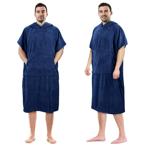 Flyingstar Large Surf Beach Changing Towel With Hood, Absorbent Microfiber Robe Poncho for Men & Women, Navy