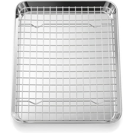 

LQQBOX Baking Sheet with Stainless Steel Cooling Rack Set – Half Sheet Size Pan 15.7 x 11.8 inch Durable Rimmed Sides Easy Clean Commercial Quality for Cooking and Roasting