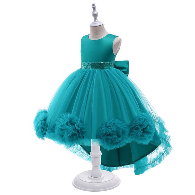 Vestido infantil con tutú de malla y flores para espectáculo infantil grande