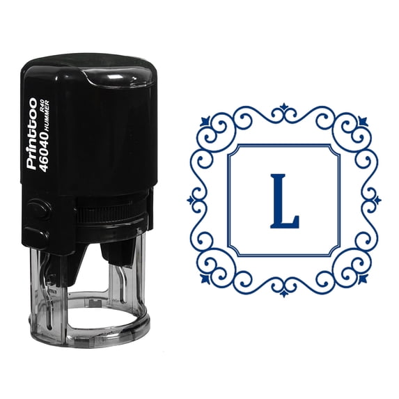 Printtoo Self Inking Rubber Stamp Square Swirl Border L Alphabet Monogram Initial R-40 Office Stationary
