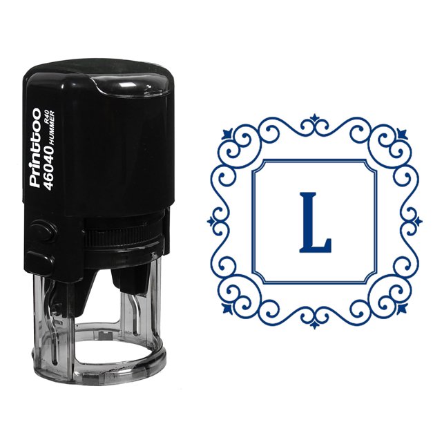 Printtoo Self Inking Rubber Stamp Square Swirl Border L Alphabet Monogram Initial R-40 Office Stationary