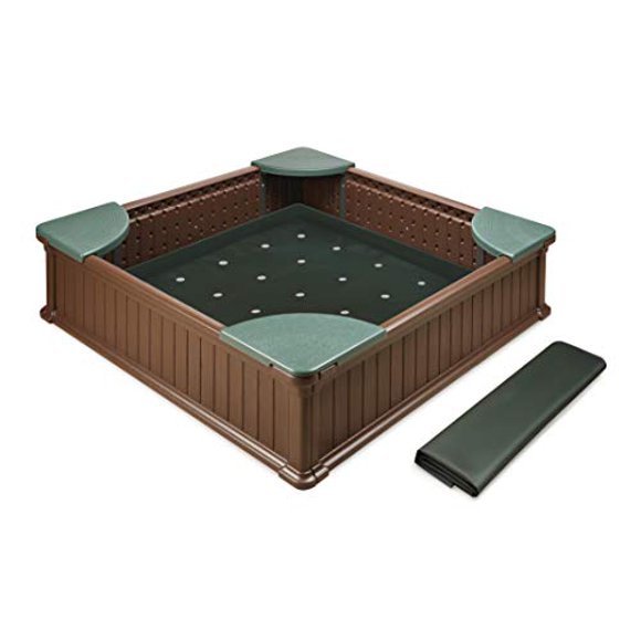 Badger Basket Woodland 2-in-1 Kids Outdoor Sandbox or Garden and Vegetable Planter, Brown/Green (99894)