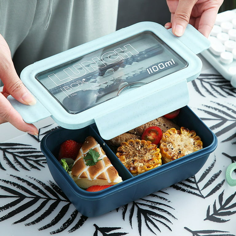 Landmore Bento Box Lunch Box for Kids Adults, 1100 ML Bento Lunch Box for  Kids 3 Compartments with Utensils and Lunch Bag, Leakproof BPA Free(Blue)