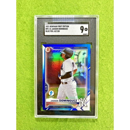 Jasson Dominguez BLUE FOIL REFRACTOR # /150 SGC 9 ROOKIE CARD 2021 Bowman 1st RC