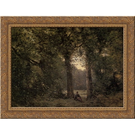 Souvenir of Ville d'Avray 24x20 Gold Ornate Wood Framed Canvas Art by Corot, Jean Baptiste Camille