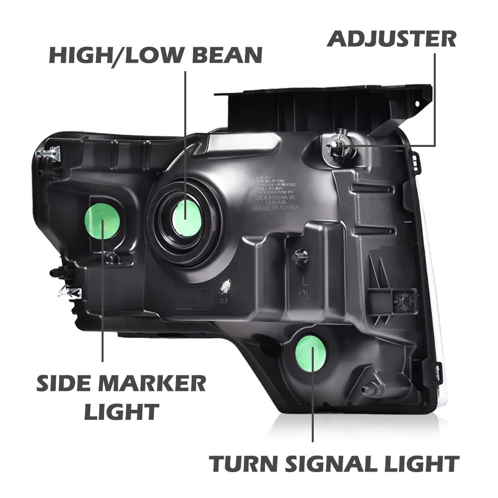 CROSSDESIGN Black Headlights Fit for 2009-2014 Ford F150 Headlamps