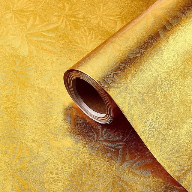 Papel de regalo Jecery con estampado floral metálico, 40 x 1402 cm, color dorado