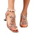 thumbnail image 5 of Tqyyweavej Women's Evening Sandals Rhinestone Flower Clear Block Slim High Heel Sandals Oversize Open Square Toe Dressy Sandals Gifts for Women, 5 of 10