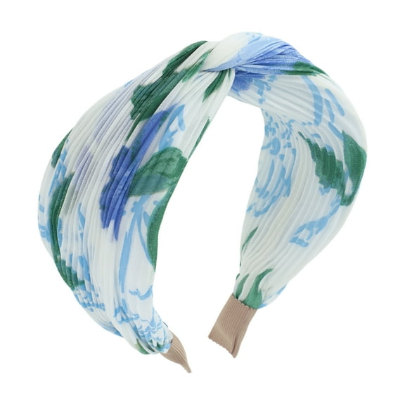 Unique Bargains 1 Pc Exquisite Printed Crumpled Cross Headband White Blue Green