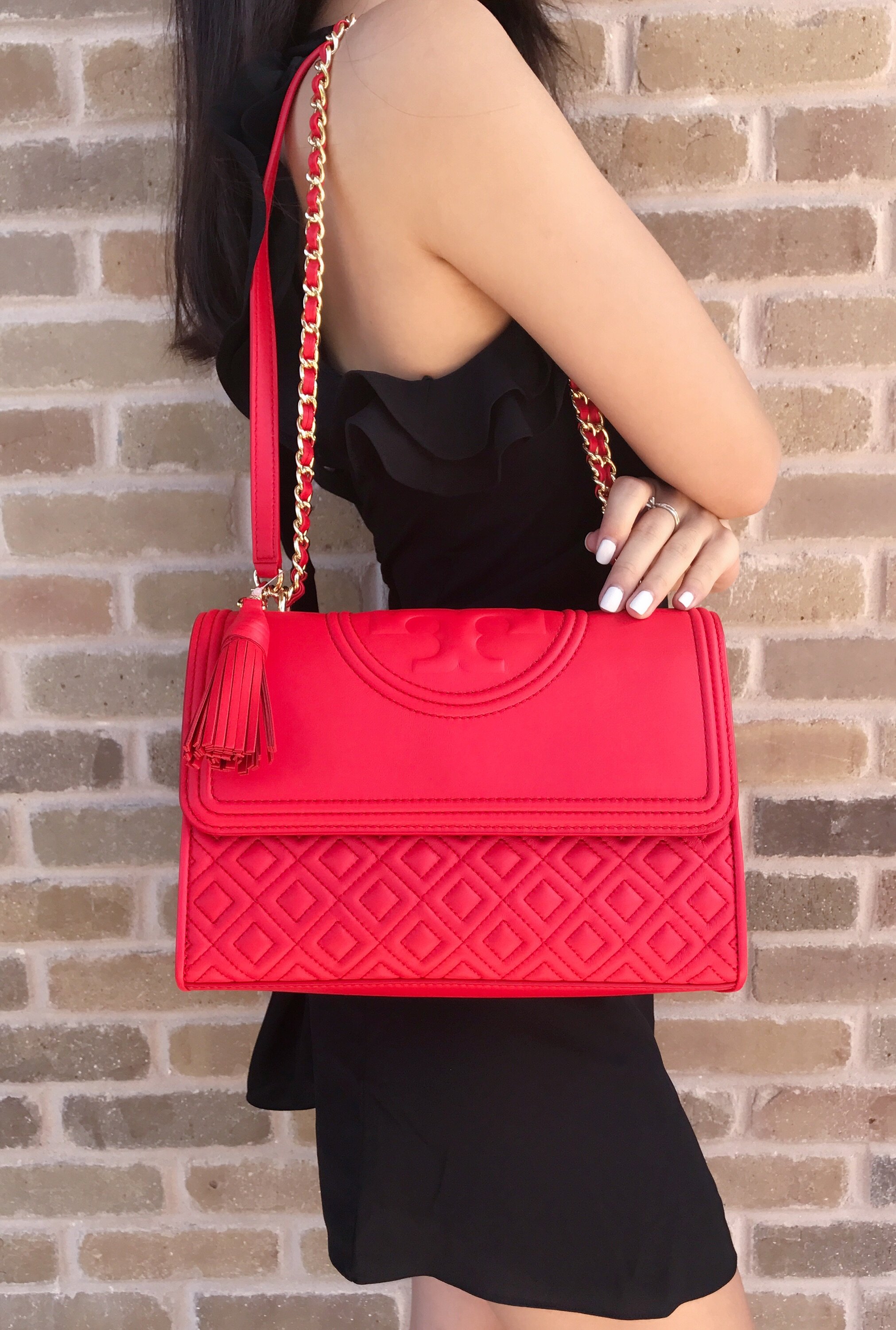 Tory Burch Large Fleming Quilted Leather Shoulder Bag Tory Burch Large Fleming Quilted Leather Shoulder Bag Crossbody Red Volcano
