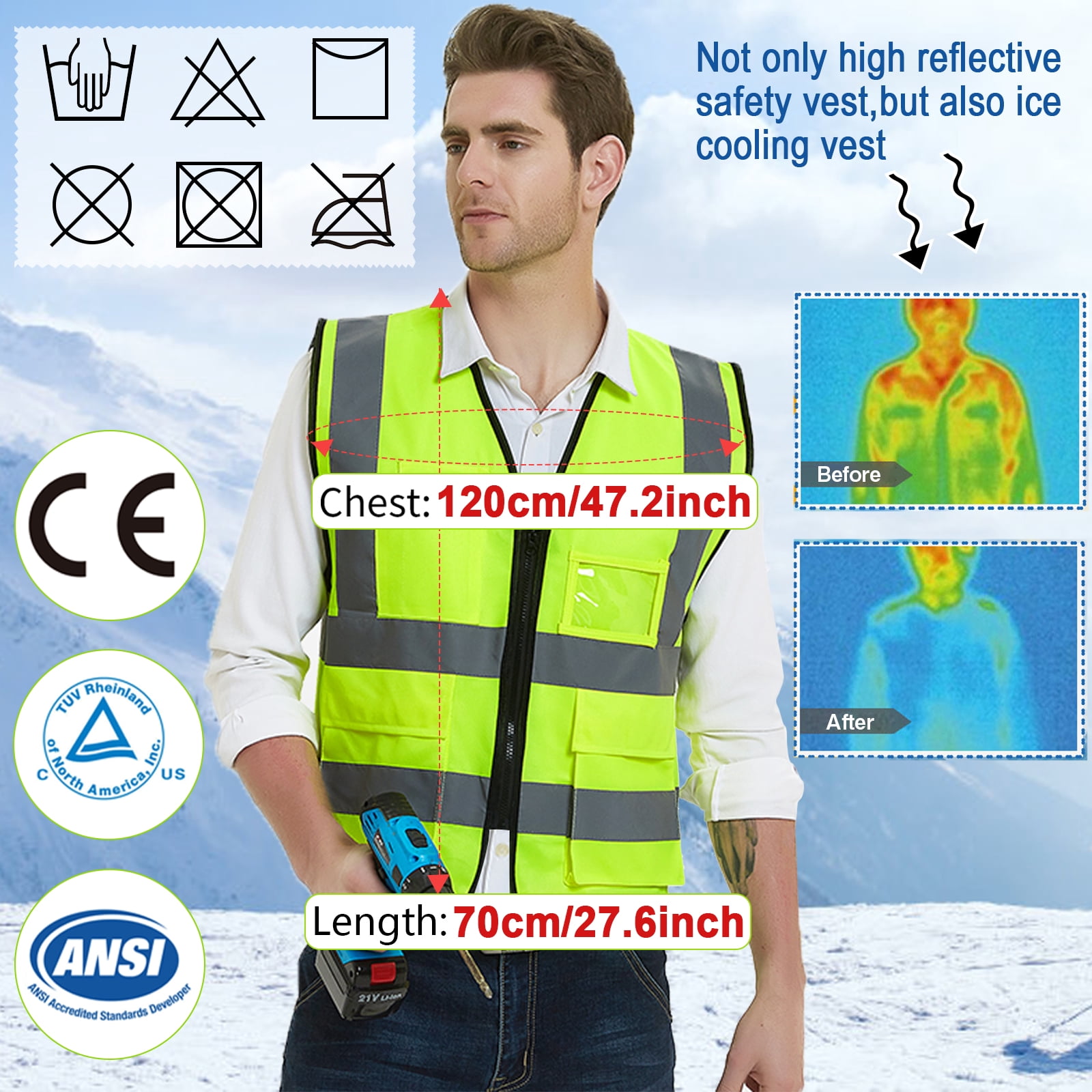 Cooling Safety Vest with Ice Packs - Construction Work Ice Cool Vest for Men Women with Multi-pockets