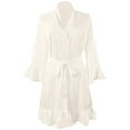 thumbnail image 4 of Arlun Bridal Robes for Women Silk Short 3/4 Sleeve Belted Satin V-Neck Lightweight Comfy Loungewear Loose Ruffle Hem Sleepwear Bridal Party Ladies Valentine's Day Robe White S, 4 of 4