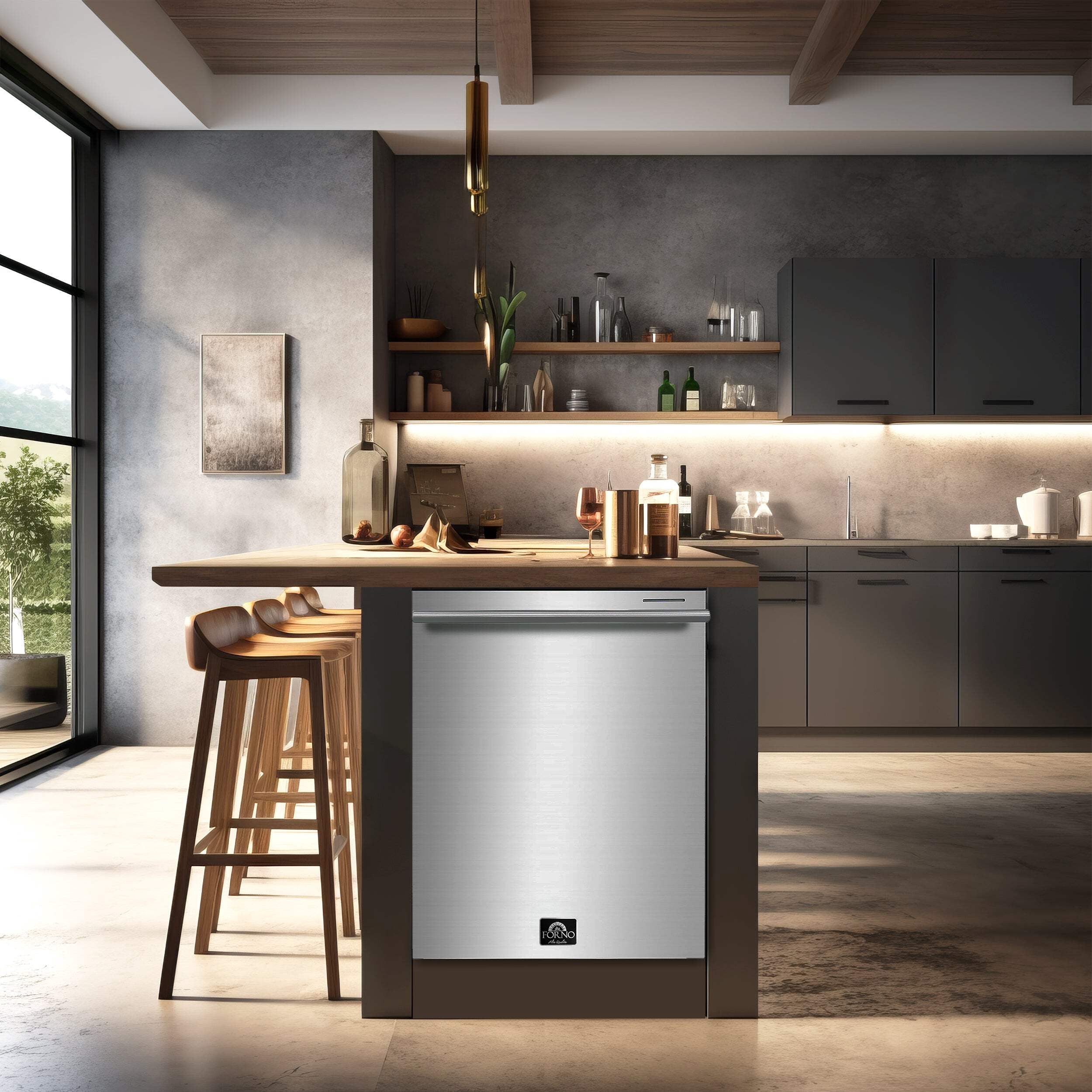 FORNO Premium 3-Piece Kitchen Bundle - Galiano 36" Gas Range, 36" French Door Refrigerator, 24" Built-In Dishwasher