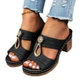 thumbnail image 5 of LOVZFMLL Women's Heeled Sandals Two Band Low Block Heels Chunky Comfortable Walking Open Toe Casual Dress Shoes for Summer Black 6.5, 5 of 9